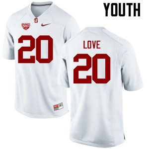 Youth Bryce Love White Stanford University College Football #20 Jersey 321570-655