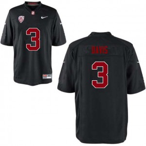 Men Noor Davis Black Stanford University College Football #3 Jersey 748084-982