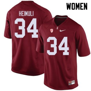Women Houston Heimuli Cardinal Stanford Cardinal College Football #34 Jersey 990458-888