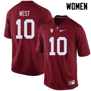 Women Jack West Cardinal Stanford College Football #10 Jersey 587934-986