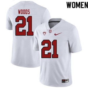 Women Justus Woods White Stanford College Football #21 Jersey 362376-424