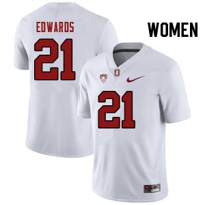 Women Scotty Edwards White Stanford College Football #21 Jersey 708347-857