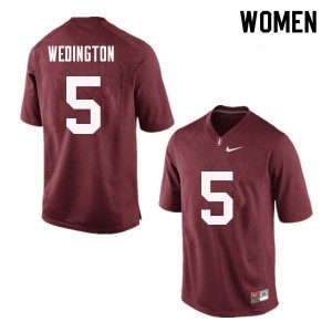 Women Connor Wedington Red Stanford University College Football #5 Jersey 205136-807