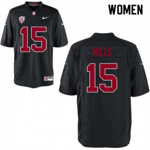 Women David Mills Black Stanford Cardinal College Football #15 Jersey 548019-136