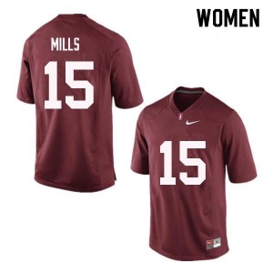 Women David Mills Red Stanford College Football #15 Jersey 443342-418