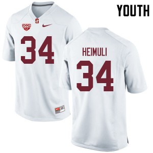 Youth Houston Heimuli White Stanford University College Football #34 Jersey 706982-317
